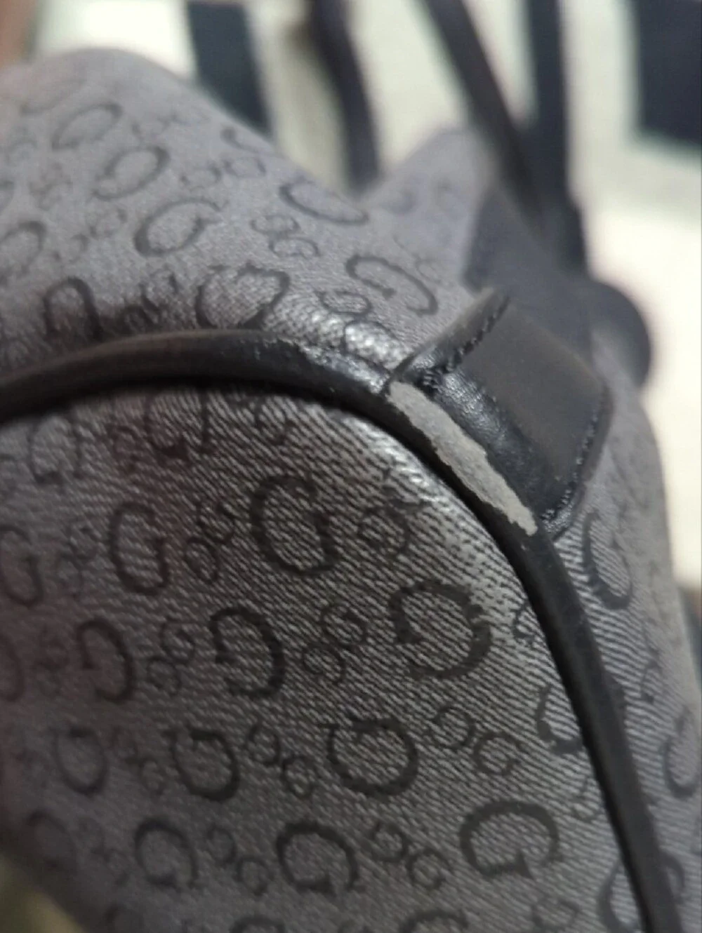 Guess Black Signature Monogram Satchel with Charm
